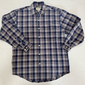 Eddie Bauer Navy and White Plaid Casual Shirt